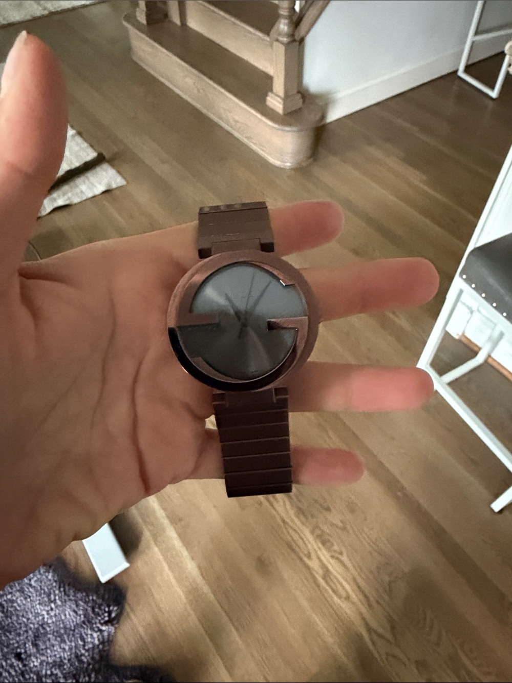 Gucci Brown Metal Bracelet Watch with Dark Gray Dial. Beautiful chocolate color